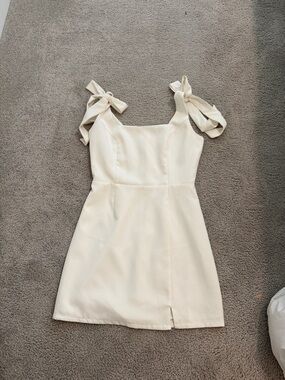 Lulu's Cream Tie-Strap Square Neck Mini Dress
